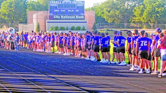 Thrall High School students proudly introduce themselves on Friday, Aug. 4 during the annual Meet The Tigers event held at Tiger Stadium. Photo by Andrew Salmi