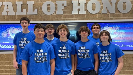 Thrall ISD students (from left) Josh Poling, Brandon Ford, Rylan West, Casen Sledge, Patrick Zieschang, Cade Talley, Cade Koehne support Ford during National Diabetes Awareness Month in November. Courtesy photo 