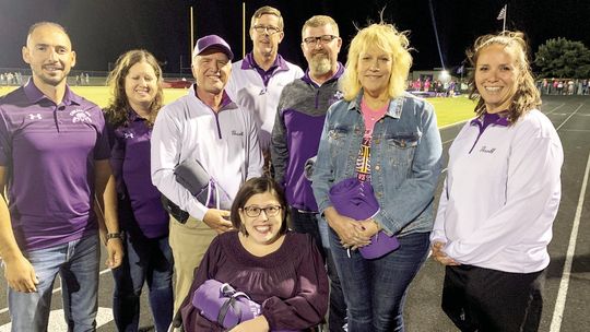 Thrall Independent School District Board of Trustees Rodrigo Reyes, Stephanie Ochoa, and Bryan Holubec with Heroes Russel Richter, Chad Richter, Carolyn Holubec, and Thrall ISD Director of Programs Jolena Pokorny. In front, Hero Abby Alderete.