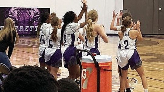 Tigerettes celebrating their win over Lexington Courtesy photo Thrall ISD