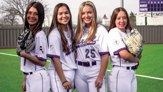 Dezi Lopez (left), Ashly Jarosek, Preslie Juranek and Cheyenne Rowl and taking a picture at media day before the season. Courtesy Photo