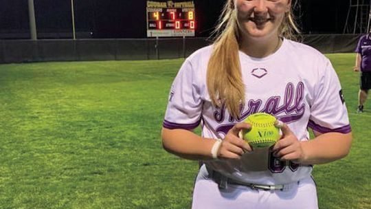 Tigerettes freshman catcher Riley Luton posing with her home run ball after defeating Rosebud-Lott Courtesy Photos