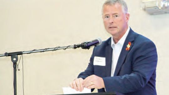 Tucker Ferguson, the Austin district engineer for the Texas Department of Transportation, talks roads at the METT Summit May 18 at the Elgin Recreation Center. Photo by Nicole Lessin