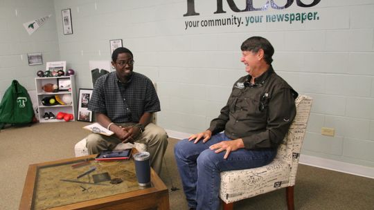 Taylor Press Area Editor Jason Hennington talks to Taylor Public Works Director Jim Gray Sept. 12