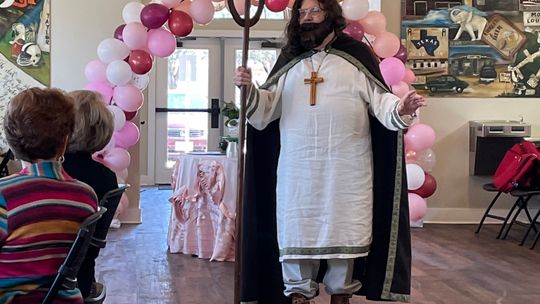 The Rev. Travis Summerlin portrays Saint Patrick during the Woman’s Study Club meeting in Taylor March 15. Courtesy photo