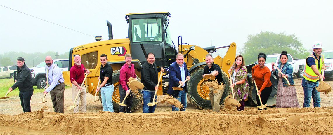 Representatives from the City of Taylor, Texas Department of Transportation and Williamson County took place in a ground-breaking ceremony Nov. 2 for the widening project at CR 366. (From left) Jim Gray, Whit Friend, Glenn Gregory, David Watson, Eddie Church, Oscar Salazar-Bueno, Precinct...