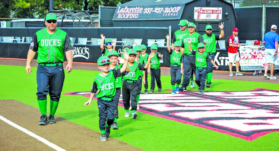 The 6U Taylor Ducks youth baseball team has its players and coaches introduced on the field July 19 at the 2023 South Zone Shetland World Series held in Youngsville, Louisiana. Photos courtesy of Jake Ness