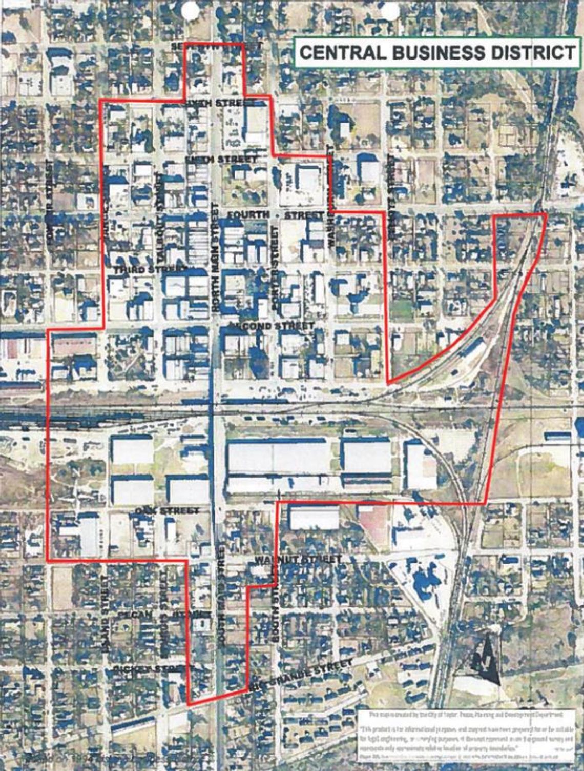 Taylor’s Central Business District is marked within the red outline on this map. Courtesy graphic / City of Taylor