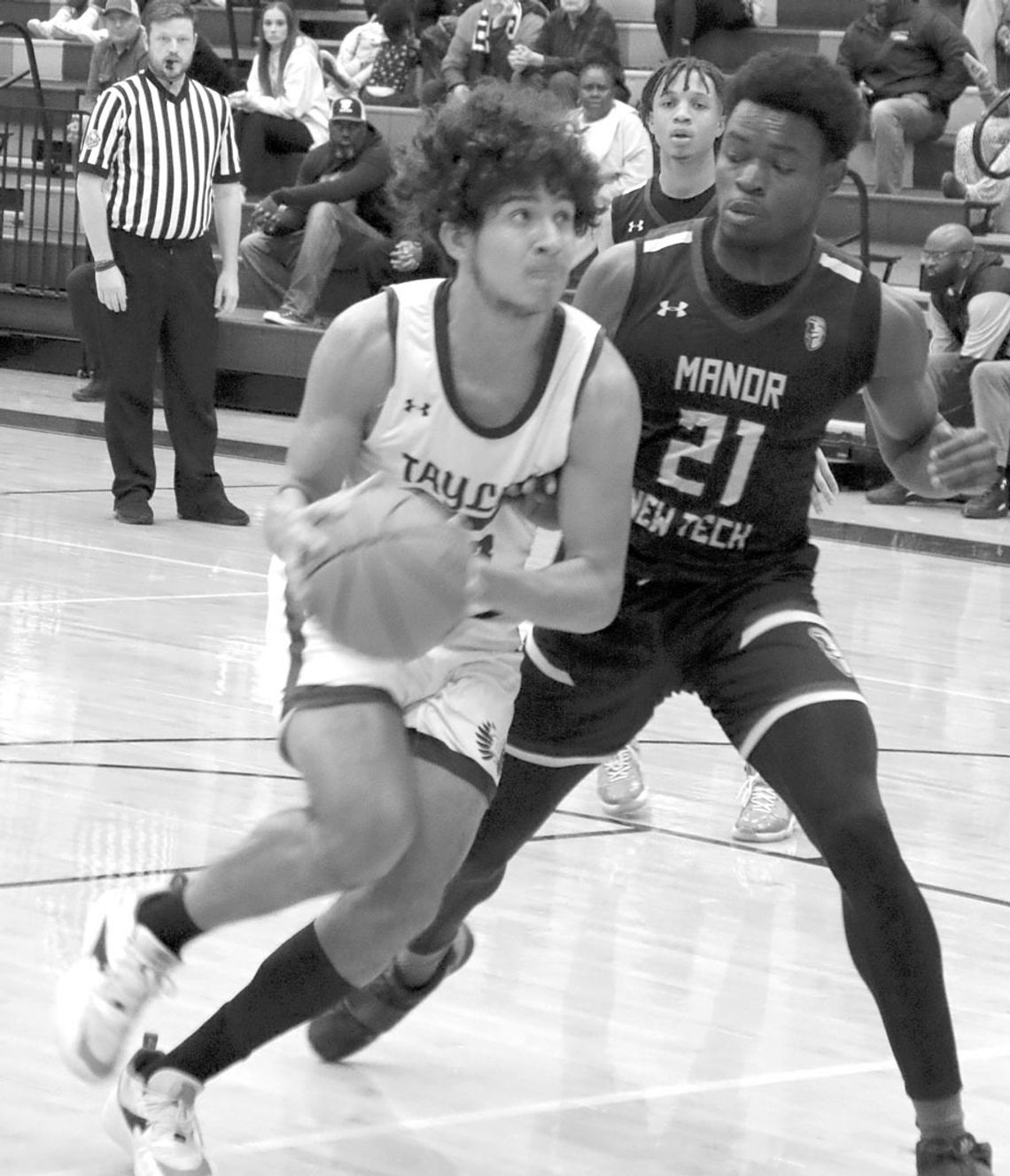 Anthony Cottrill during one of his dominant games in the paint blows past a defender. Cotrill was named Offensive MVP of the All CenTex East team. Photo by Larry Pelchat