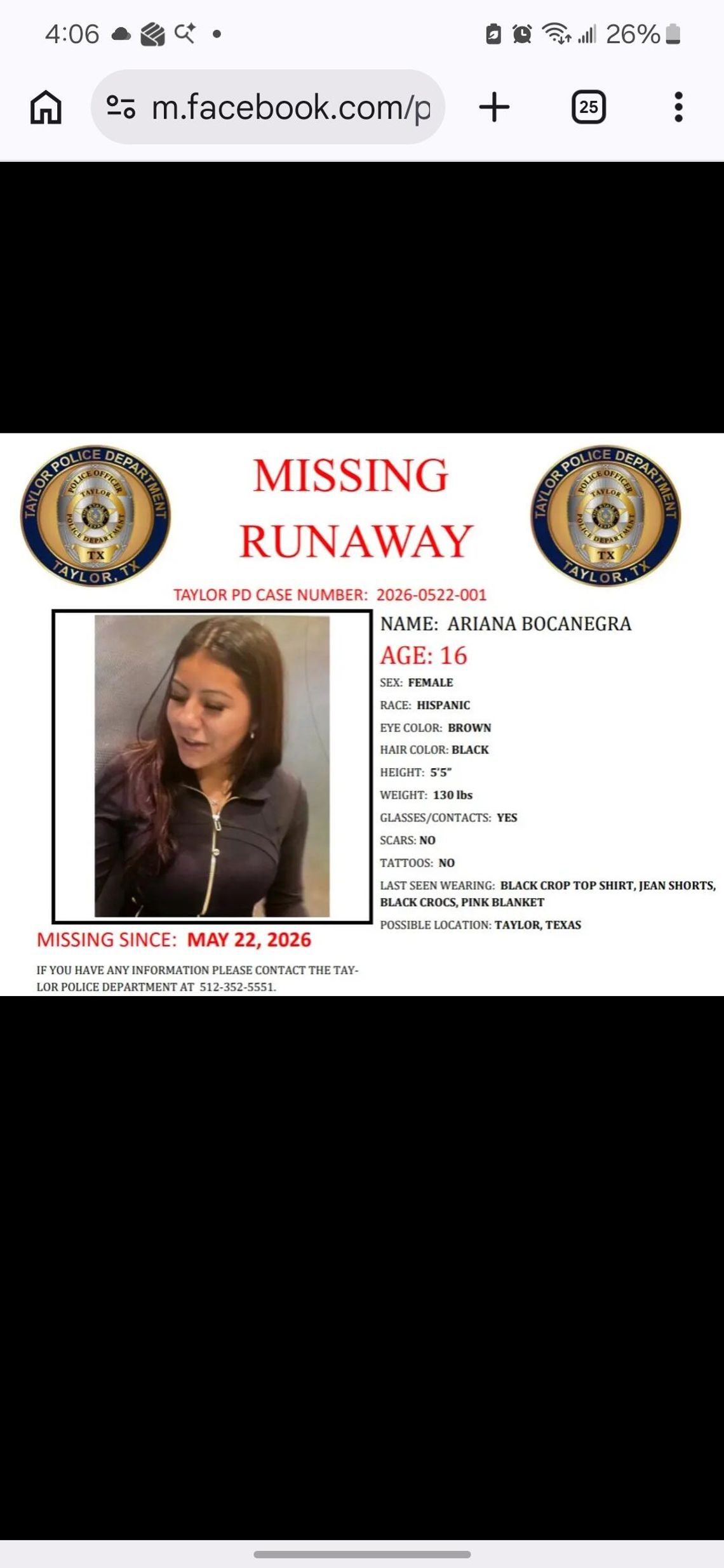 Area teen reported missing