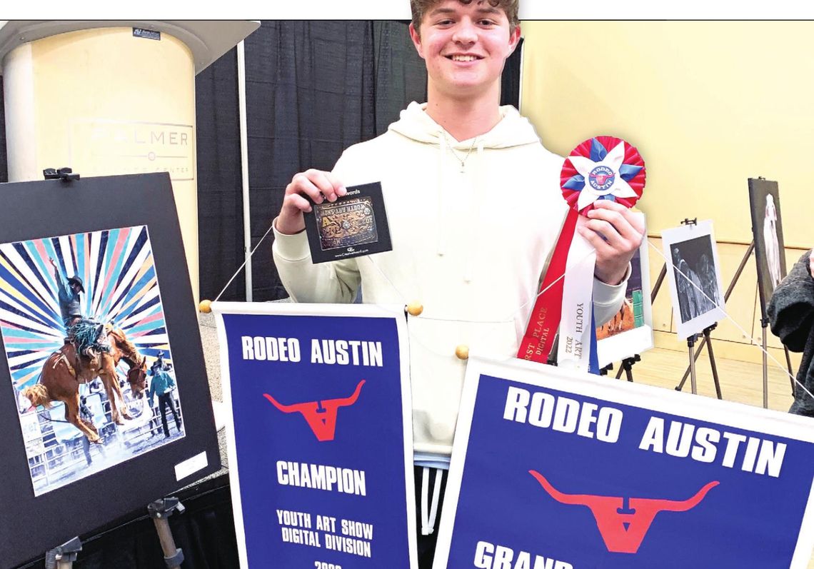 Rylan West celebrates being grand champion during the Rodeo Austin’s Youth Art Show in Austin Feb. 11. Courtesy photos