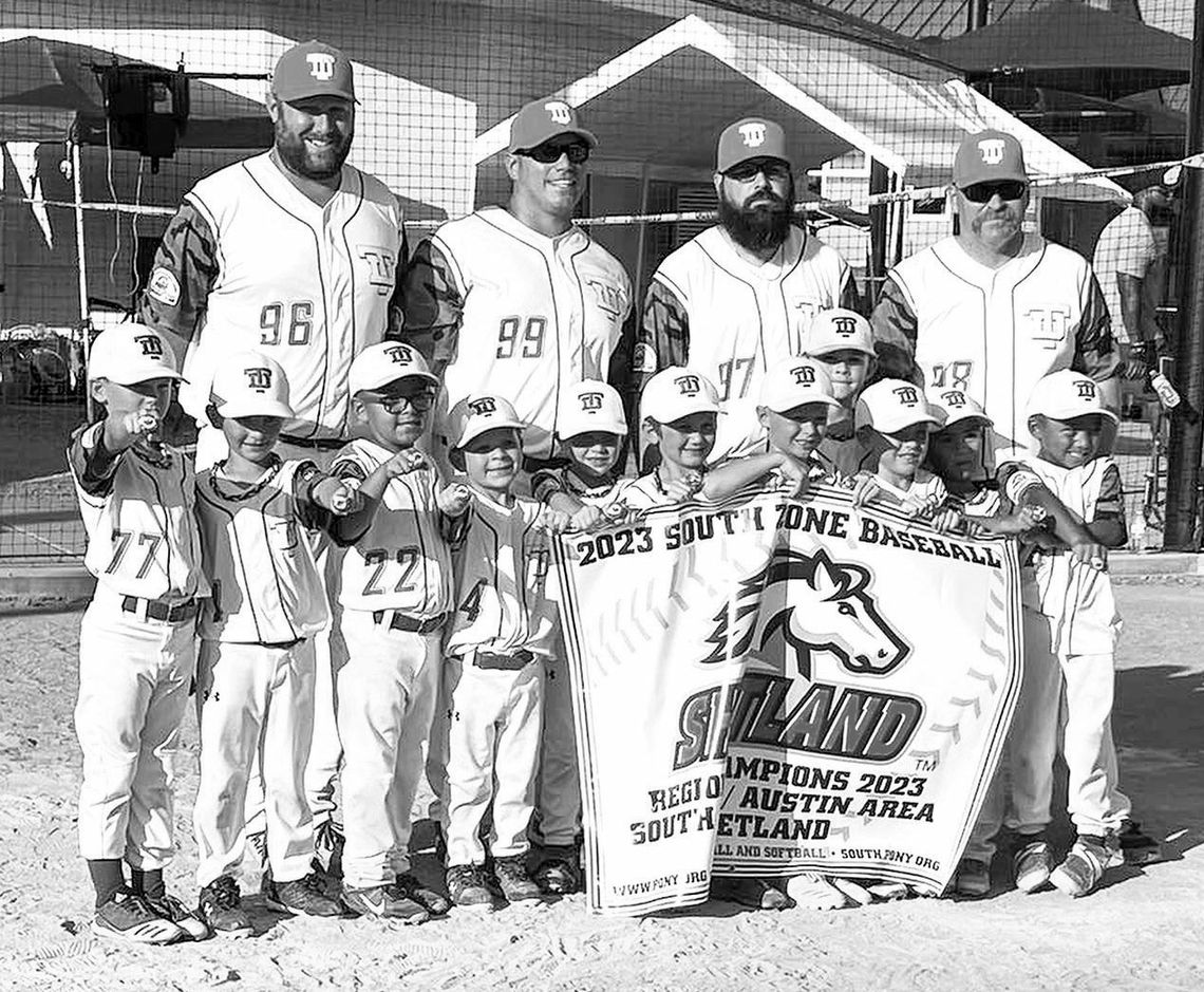 The Taylor Ducks 6U baseball team and coaches happily pose with a banner on Saturday, June 24 after winning the 6U Shetland Regional Tournament held in Hutto. Photos courtesy of Ryan Ness