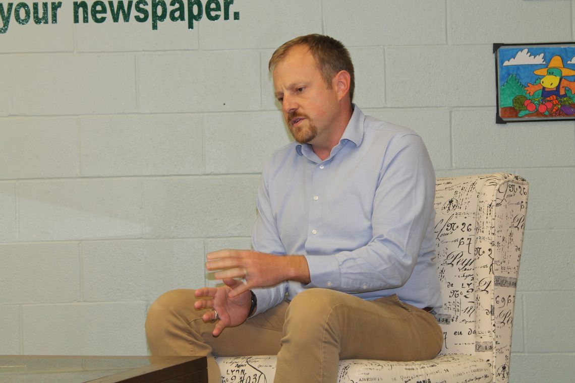 Tyler Bybee talks about his responsibilities as director of the Parks and Recreation department at Taylor’s municipal government during “Taylor Talk with Jason Hennington” April 11. Photo by Fernando Castro