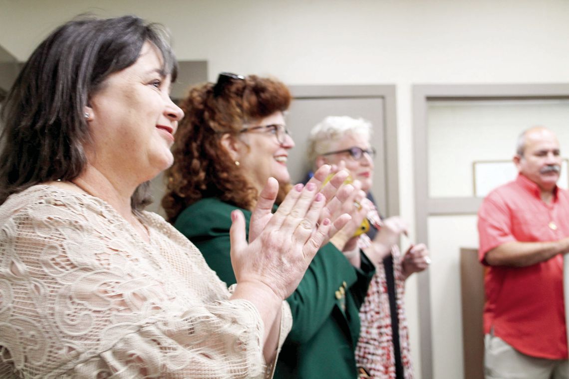 (From left) Catherine McGary, community marketing consultant for the Taylor Press, and Tia Rae Stone, the President of the Greater Taylor Chamber of Commerce, at the Nov. 2 recognition ceremony. Photos by Nicole Lessin