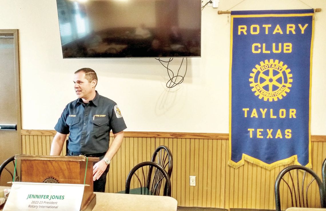 At the Thursday, March 30 Rotary meeting, the organization heard from Taylor Fire Chief Daniel Baum. The chief shared information about the Taylor Fire Department and preparing for the future growth. The Taylor Rotary Club meets every Thursday at noon at Sirloin Stockade. Photo by George Q...