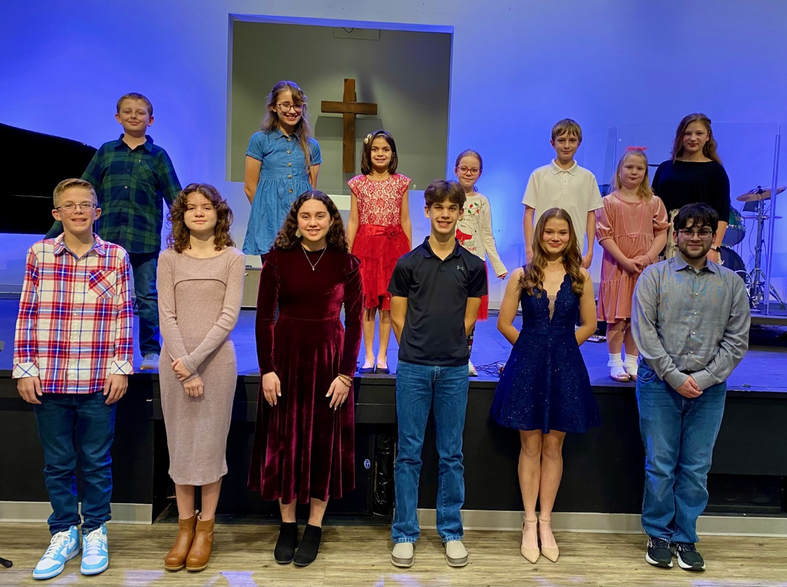 Students performed in the annual Christmas piano recital. Students who participated include (front row, from left) Levi Luedtke, Lera Rost, Demi Dahlberg, Fen Reeves, Grace Philhower, Zane Talavera, (back row, from left) Hudson Luedtke, Juliette Havens, Allison Mahmood, Elsa Anderson, Solo...