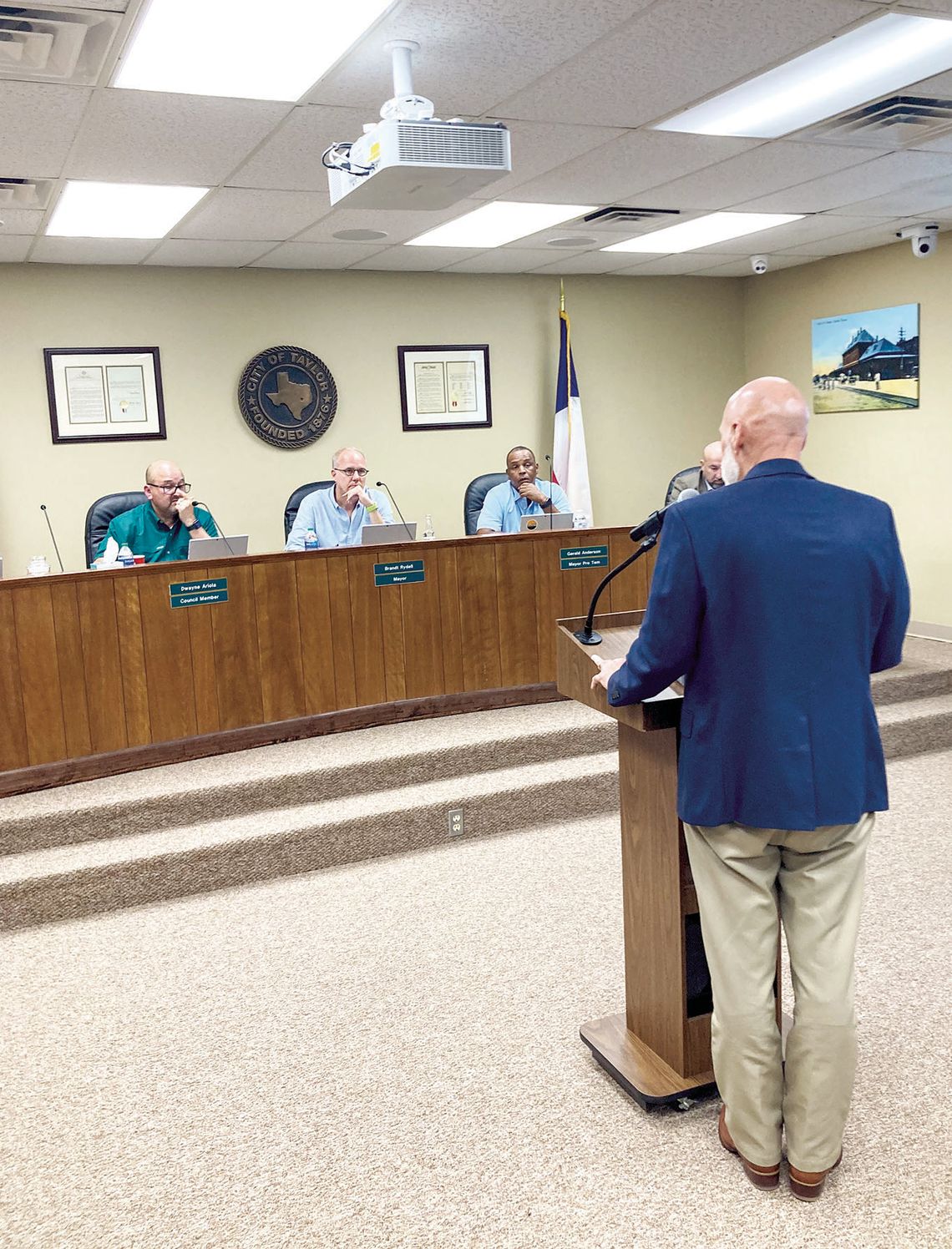 Chief Financial Officer Jeff Wood presents the proposed tax rate for the Fiscal Year 2024 budget to the City Council Aug. 10. Photo by Nicole Lessin