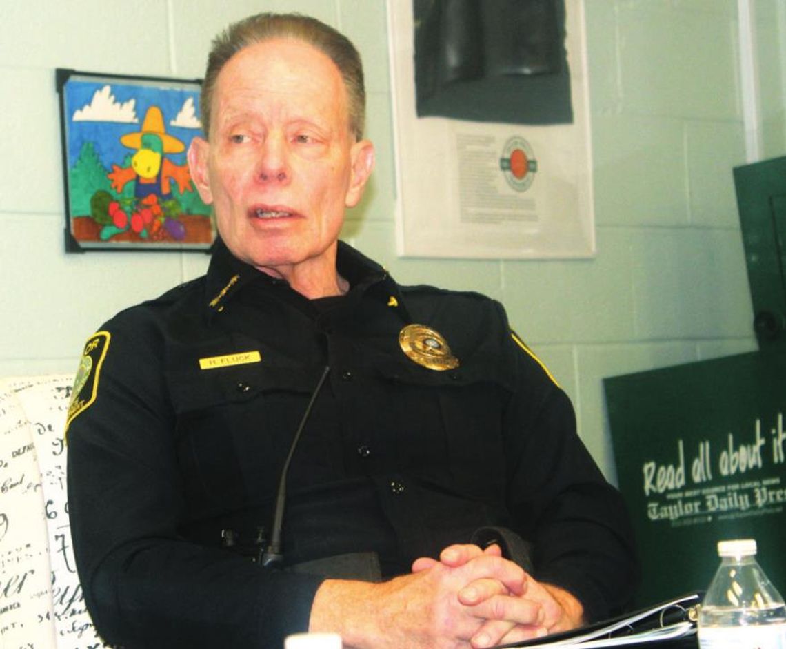 Chief Henry Fluck talks about Taylor Police Department activity during the Taylor Press’ “Taylor Talk with Jason Hennington” Facebook show Feb. 14. Photo by Fernando Castro