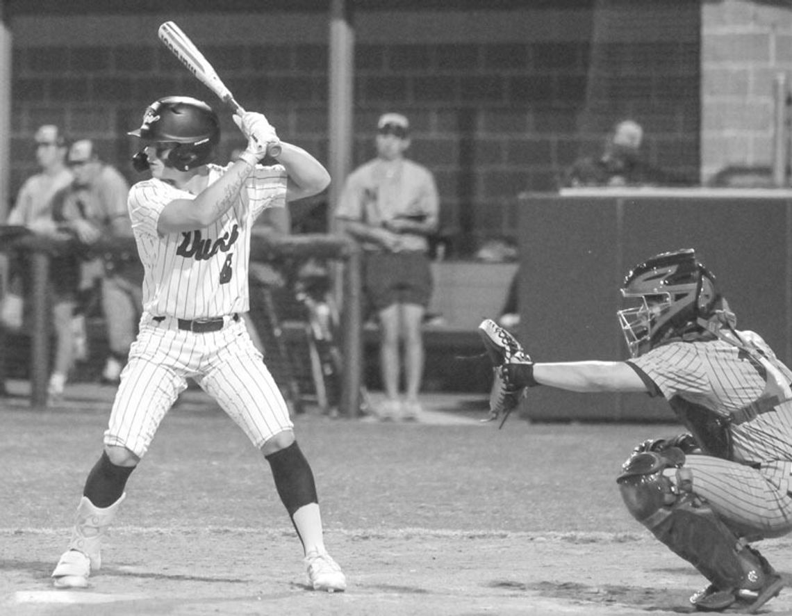 Ducks junior Devin Valdez standing in the batter’s box awaiting the pitch. Photo By Larry Pelchat