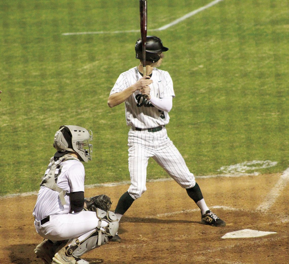 Jake Jansky settling into his stance before hitting a home run against Austin Waves. Photo by Evan Hale