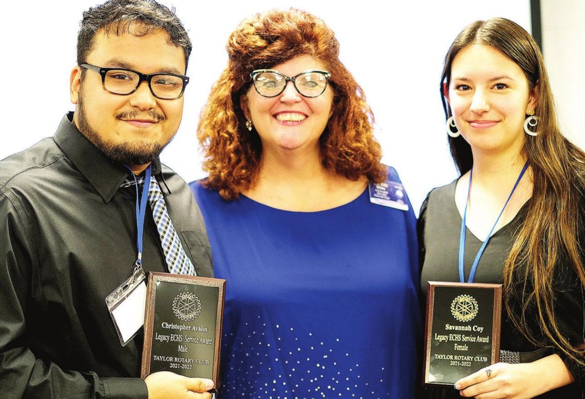 Christian Avalos and Savannah Coy were chosen by teachers at Legacy Early College High School as the Service Award winners for 2022 by the Rotary Club of Taylor May 2. Photos by Richard Stone