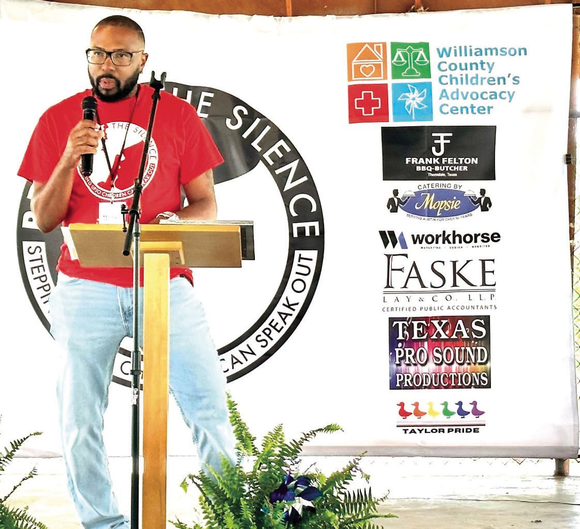 Break the silence organizer and survivor Marcus Reese addresses the attendees of the “Break the Silence 3K Walk/Run” Saturday, April 15 at Murphy Park. Courtesy photo