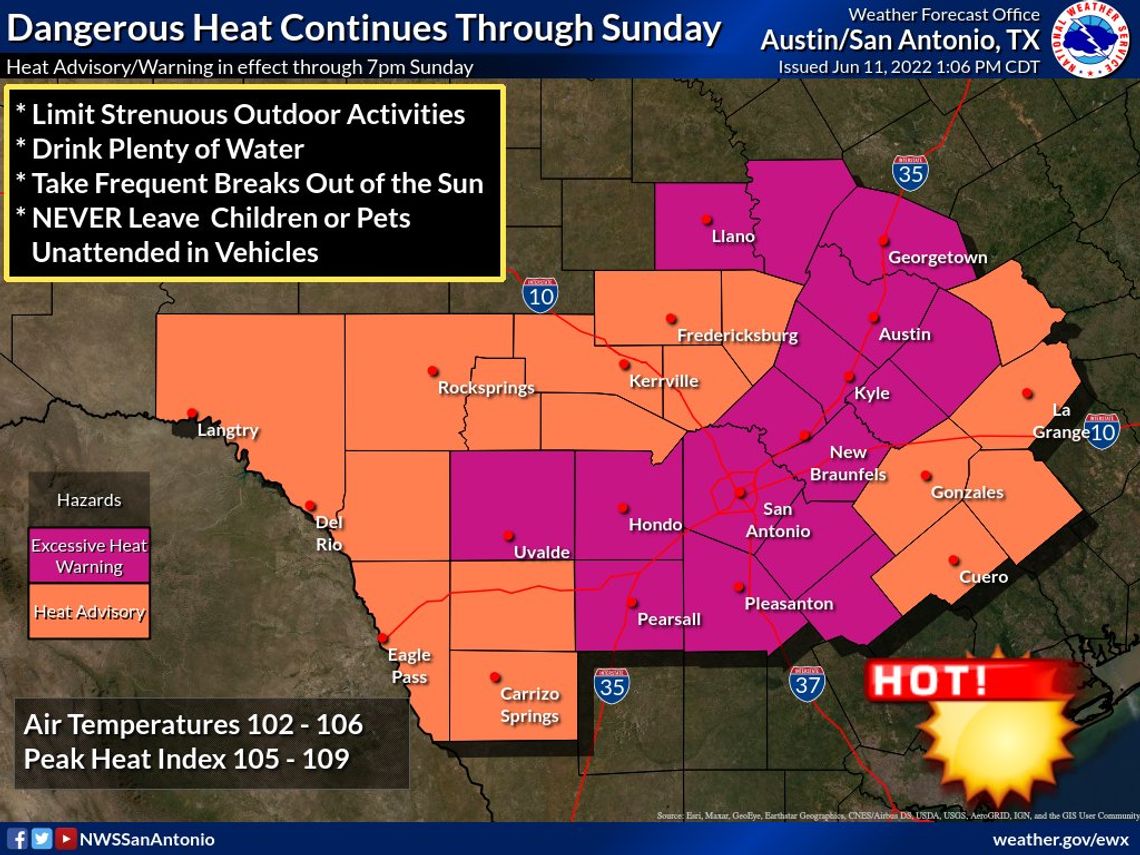 An Excessive Heat Warning has been issued by the National Weather Service. Twitter / NWS Austin/San Antonio