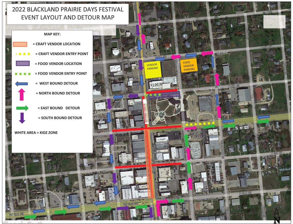 Here’s a map of planned areas and detours for this year’s Blackland Prairie Days. Courtesy graphic / City of Taylor