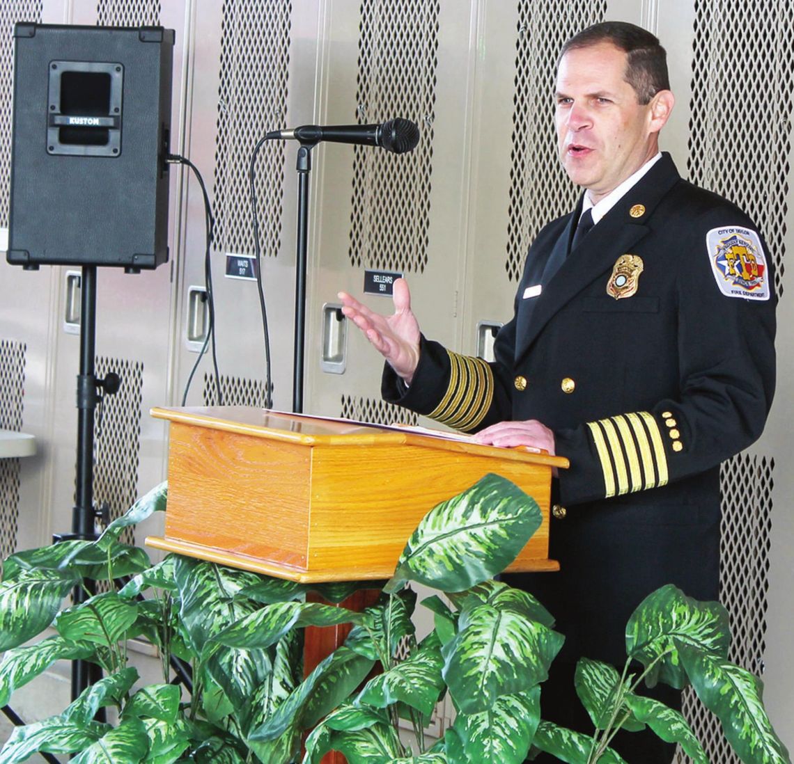 Fire Chief Daniel Baum talks during a ceremony at the Taylor Fire Department’s main station in Taylor Jan 25, 2020. Photo by Fernando Castro