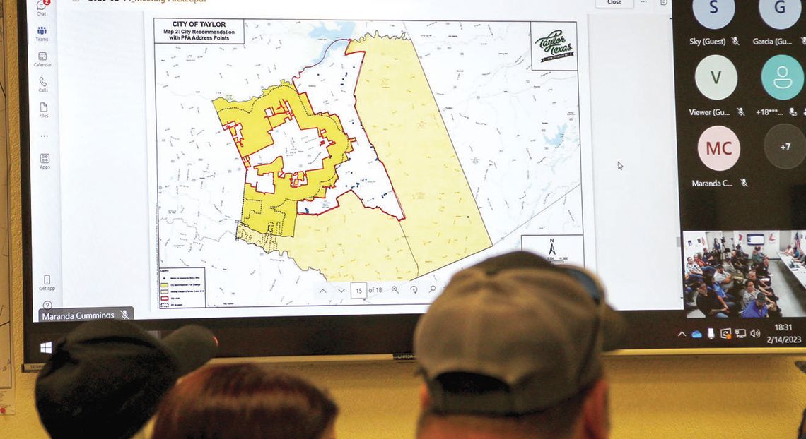 At the Feb. 14 meeting, commissioners consider a map showing a boot-shaped area in white that could potentially be annexed into the service area of ESD 10.