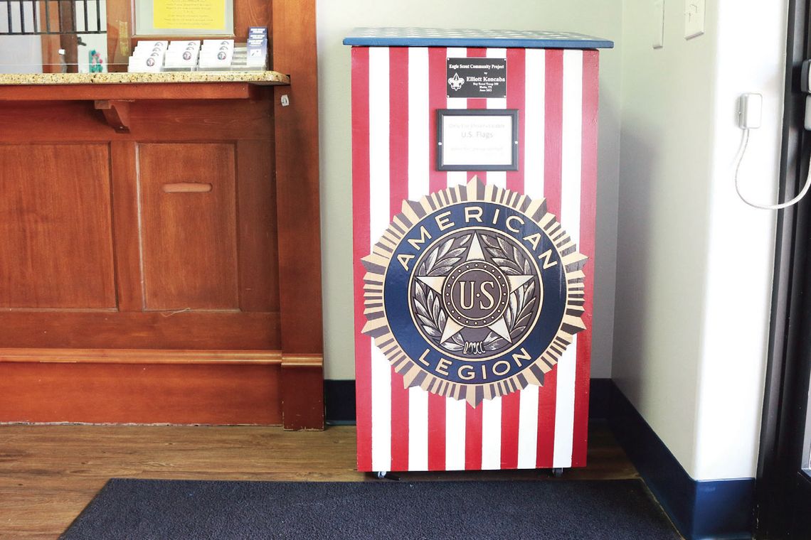 In Hutto, residents can find special drop-off boxes like this one at the Hutto P.D. Flags can be dropped off year-round. Photo by Edie Zuvanich.