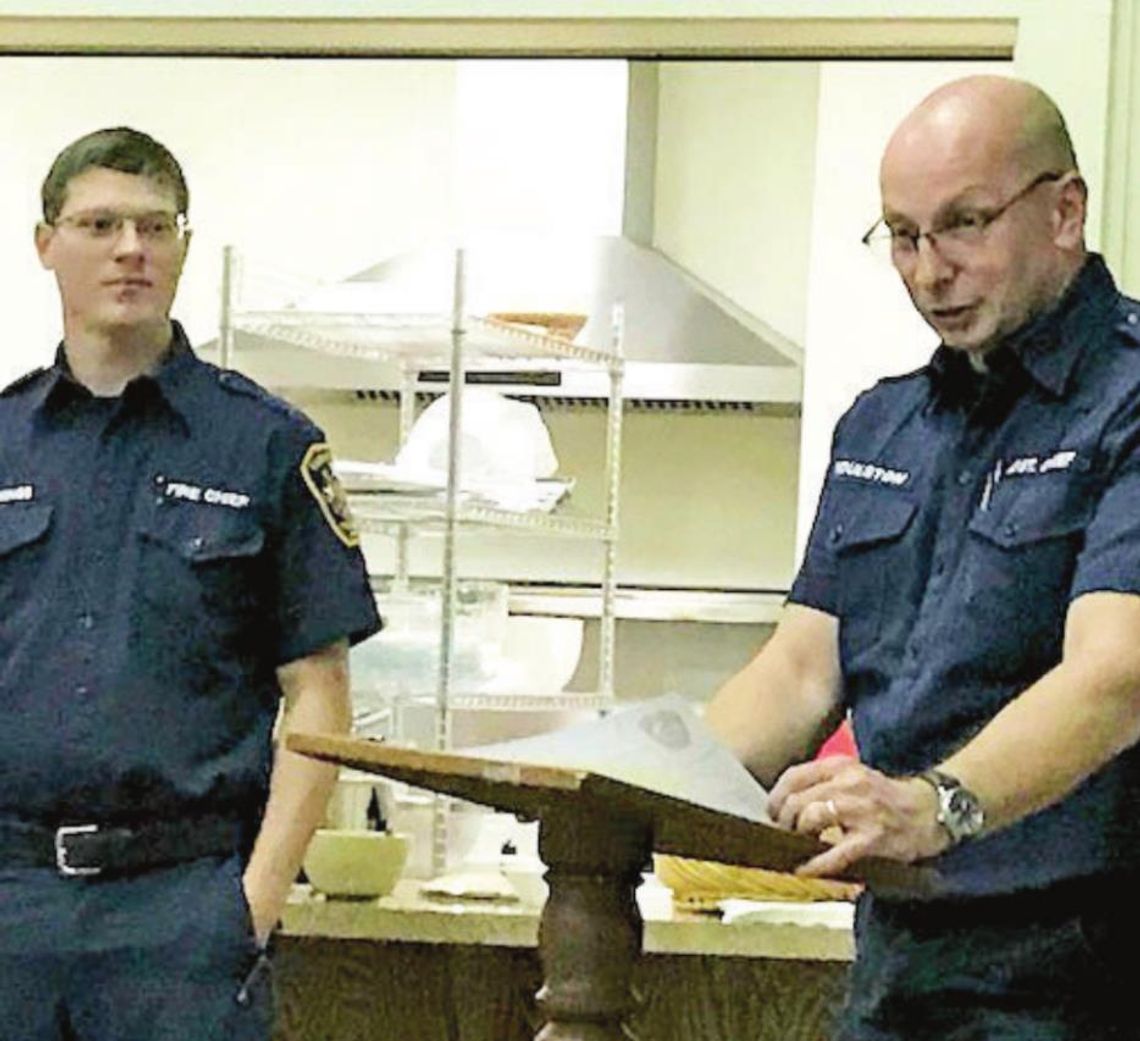 Jared Cummings (left), new assistant fire chief of Emergency Services District #10, and, right, John Roulston-Bates, chief of District 1 (Coupland Department).