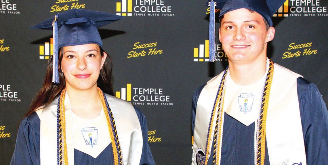 Savannah Coy and Ryan Abbott, Legacy Early College High School’s respective valedictorian and salutatorian of 2022, get ready on the morning of their graduation in Taylor May 20. Courtesy photos