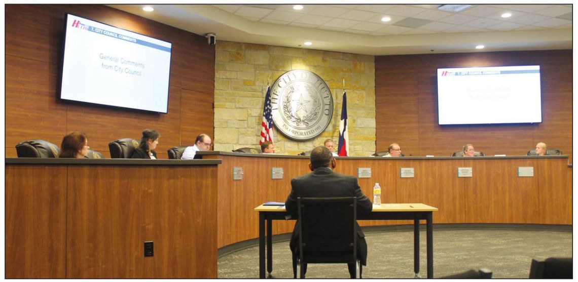 Interim City Manager Isaac Turner sits at his station in front of the Hutto City Council during their meeting at Hutto City Hall May 19. Photo by Fernando Castro