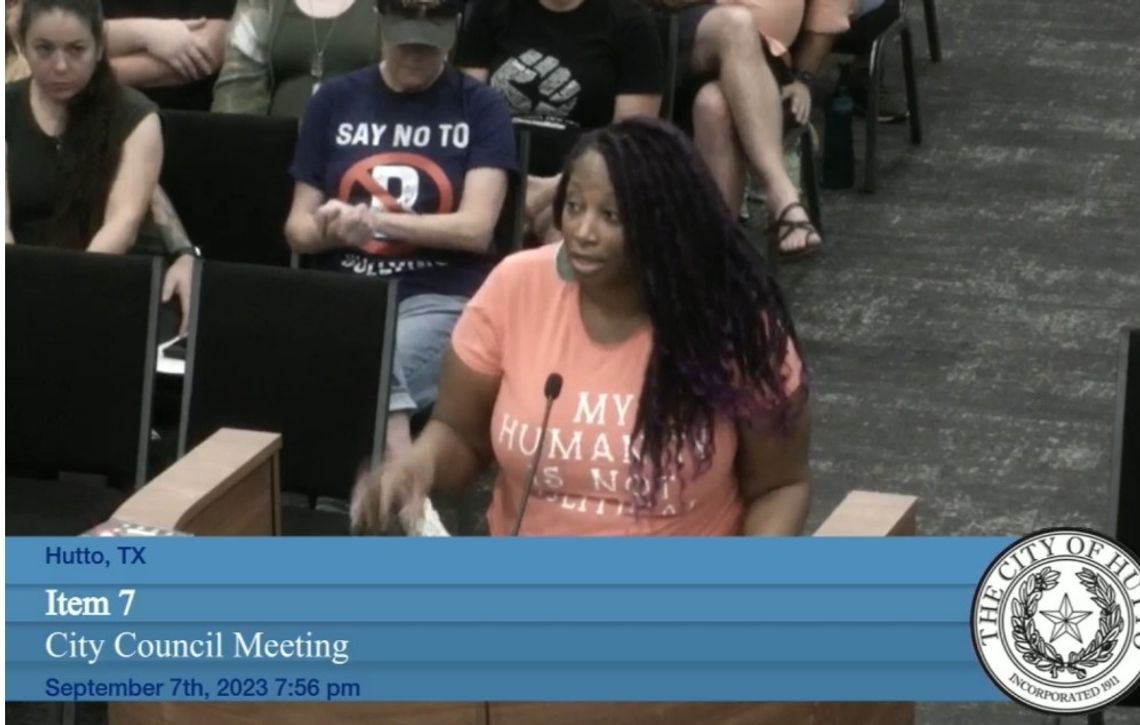 Onnesha Williams, founder of Black Families of Hutto, asks mayor to resign. Source: City of Hutto