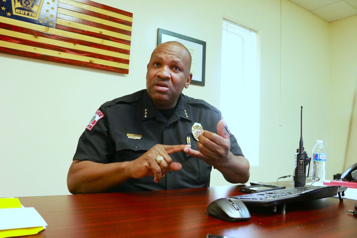 Hutto PD Chief Jeffrey Yarbrough discusses the important points of the Community SAFE Project. Photo by Edie Zuvanich