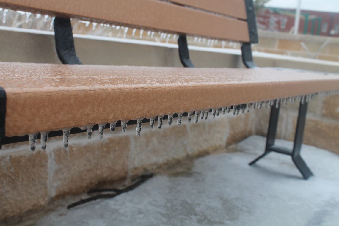 Ice drips from a Heritage Square bench in Taylor Feb. 3, 2022. Photo by Fernando Castro