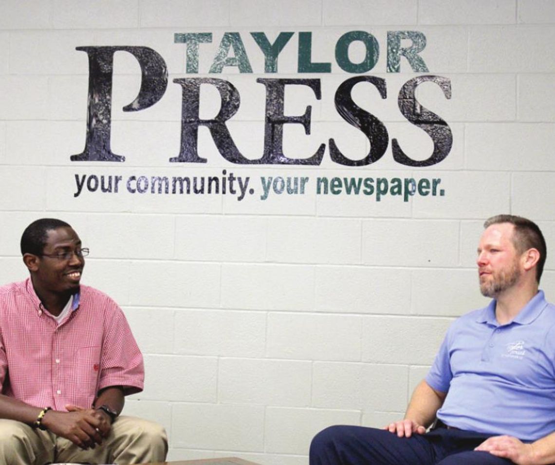 City Manager Brian LaBorde (right) was Publisher Jason Hennington’s first guest on the monthly informational interview on the Taylor Press Facebook page. To submit questions for the next guest, email publisher@taylorpress.net. Photo by Matt Hooks