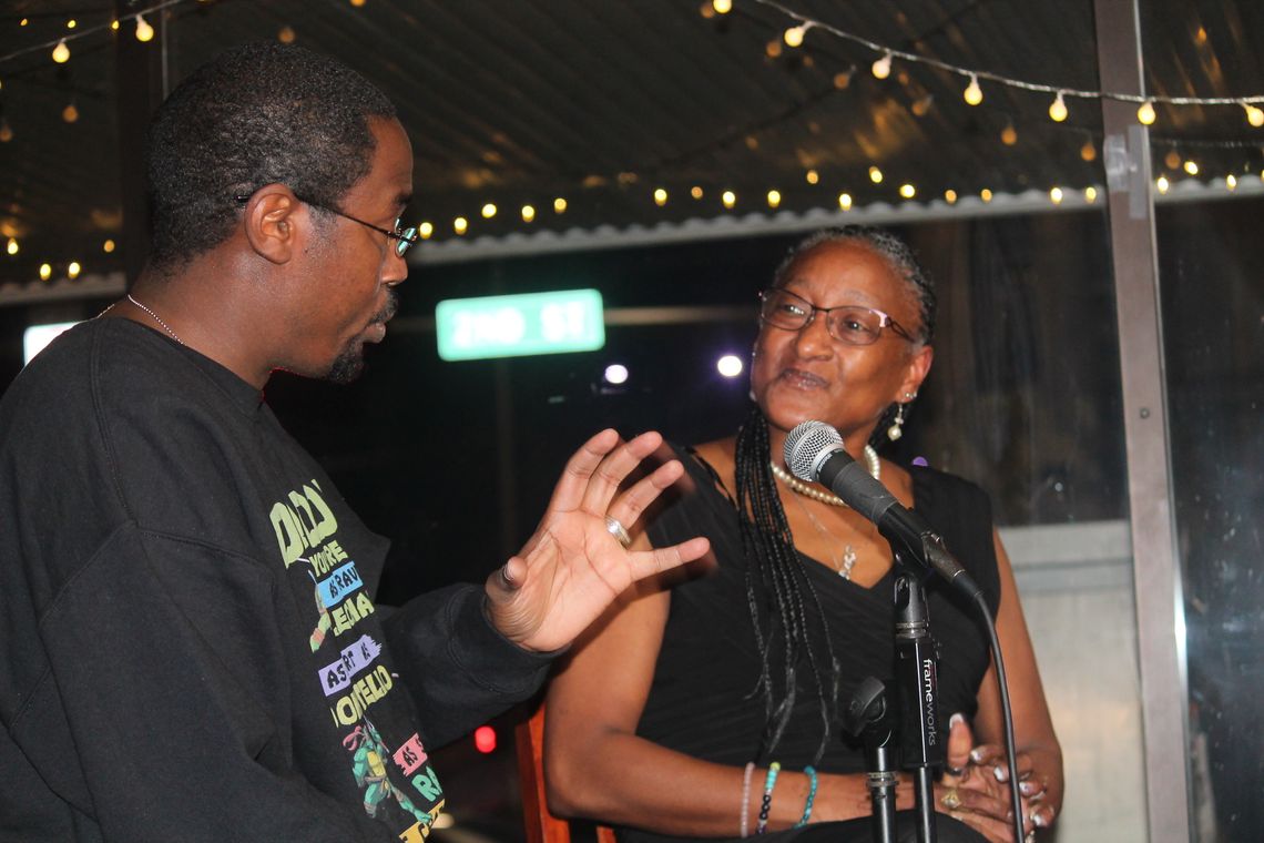 Eliza Ackerman (right) discusses local Black History Month celebrations and more with Taylor Press publisher Jason Hennington during a special Taylor Diversity, Equity, and Inclusion (DEI) Committee presentation at Texas Beer Company in Taylor Feb. 23. Photos by Fernando Castro