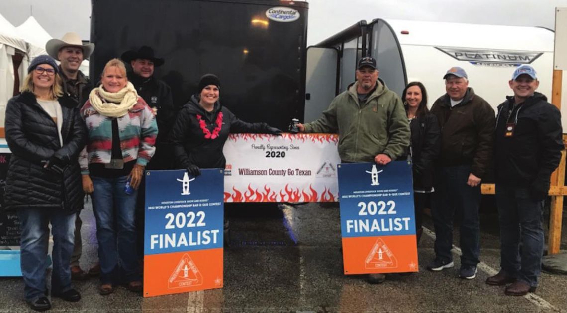 Members of Williamson County Go Texan and Twisted L celebrate achievements at the Houston Livestsock Show and Rodeo Feb. 26. Picured are, from left, Melissa Randig, Ron Randig, Kris Richter, Lance Richter, Cassie Leschber, Sean Leschber, Stacy Hooker, Bill Mikulencak and Tommy Hooker. Cour...