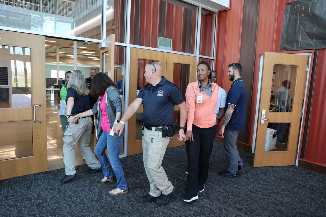 Hutto ISD officer David Lowthorp (center) participates in a training exercise at Hutto ISD June 8-9.