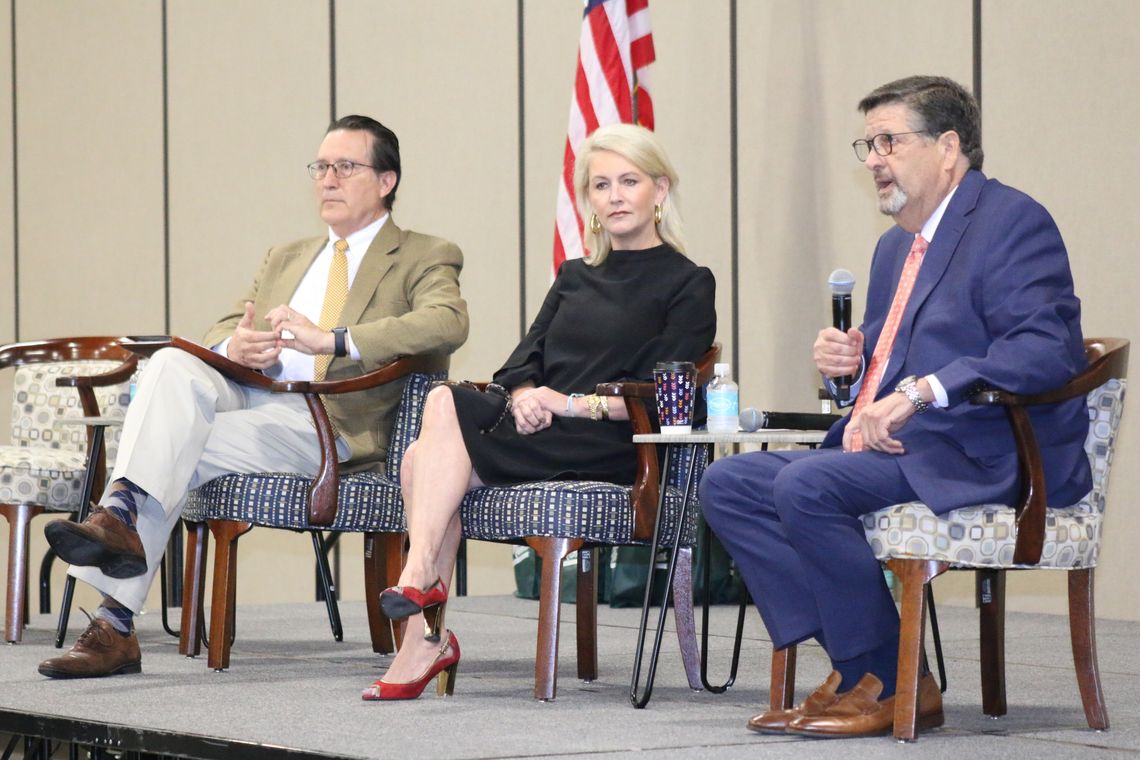 (From left) Dale Craymer, Stephanie Matthews and Tony Bennett speak about the chapter 313 agreement in Williamson County at the Sept. 7 Summit. Photo by Jason Hennington