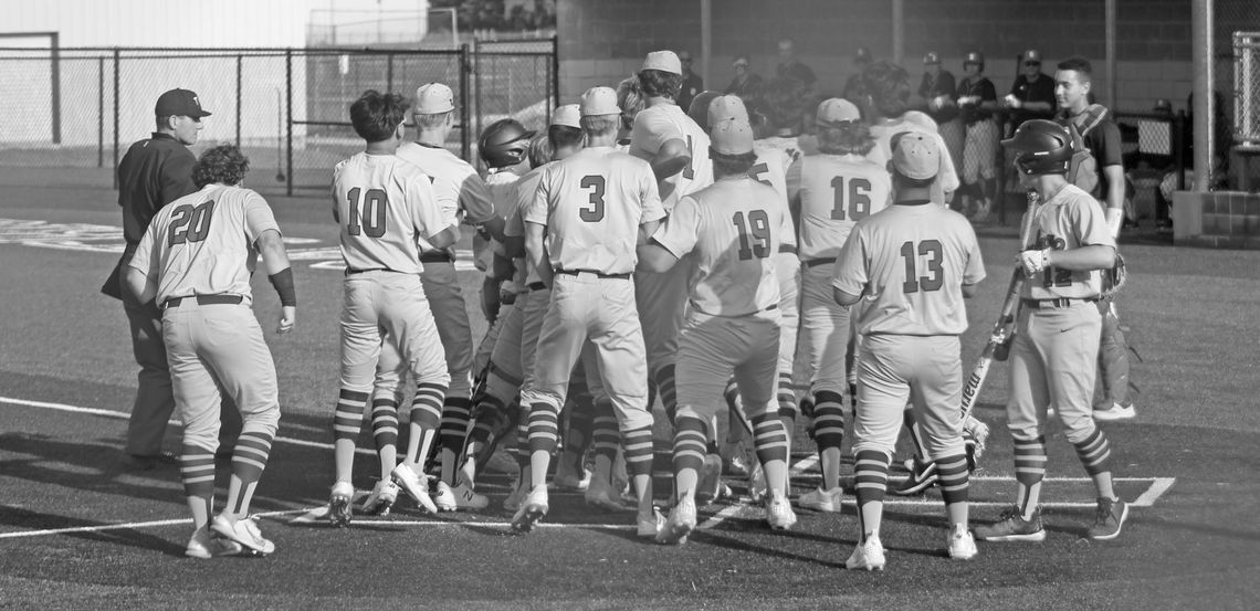 Taylor High School varsity baseball senior outfielder Conner Barcuch is swarmed by his teammates after hitting a solo home run on May 18 during the Ducks’ 5-0 win over Salado High School in game 1 of the 4A regional quarterfinals held at Georgetown East View High School. Photos by Andrew S...