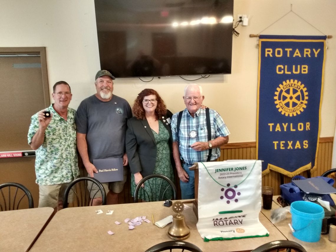 The Rotary Club of Taylor’s Brian Gray, Tia Rae Stone and Dennis Richter upgraded their Paul Harris Fellows ranking. The Paul Harris Fellow recognition acknowledges individuals who contribute, or who have contributions made in their name, of $1,000 to The Rotary Foundation. Gregg Redden re...