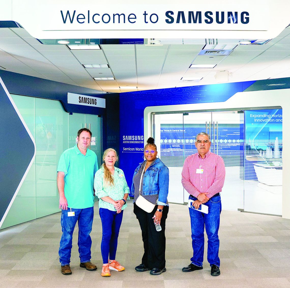 Marvin Croft and Amy Heffernan, two Taylor High School teachers, posed with two teachers from Austin ISD during last week’s externship program. Photo courtesy of Samsung Austin Semiconductor.