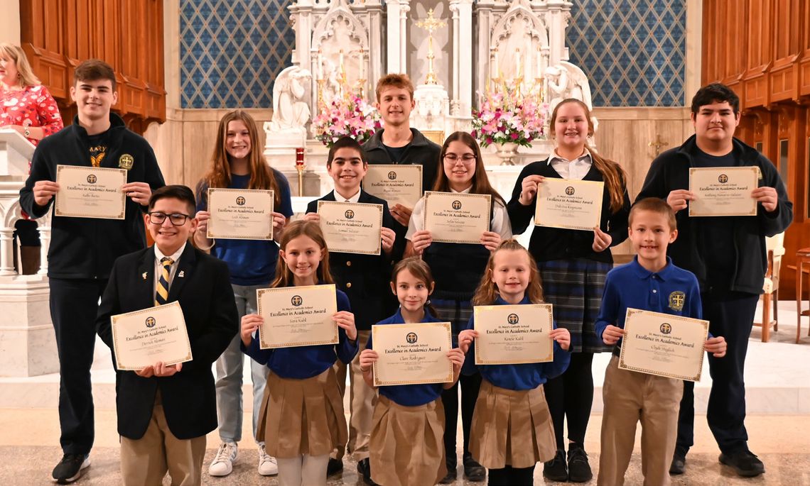 St. Mary’s Catholic School has announced the students who made the honor roll for the second quarter of the school year. Quarter two Award of Excellence, students with the highest grade point average in their grade for the quarter, are: