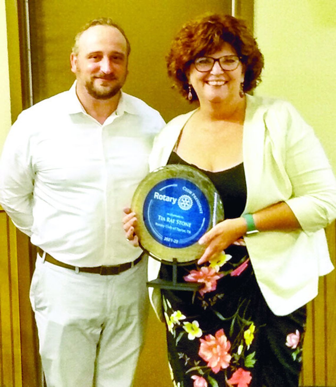 New Rotary Club of Taylor president, Ryan Stiba, stands with Tia Stone at the ceremony. Stone served as the immediate past president of the Rotary Club. Stiba is the president of the Citizen Bank’s Taylor Branch. Photos courtesy of the Rotary Club of Taylor