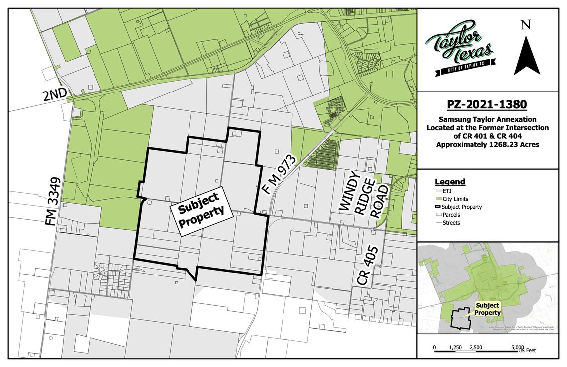 The subject property in the map is where Samsung Austin Semiconductor plans to build a plant. Courtesy graphic / City of Taylor