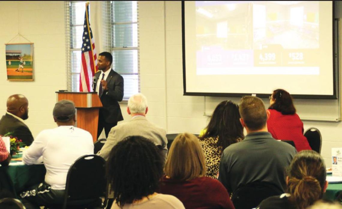 At the Greater Taylor Chamber of Commerce luncheon, Devin Padavil, Taylor ISD superintendent, talks about the concerns and objectives related to growth in Taylor. Photos by Jason Hennington