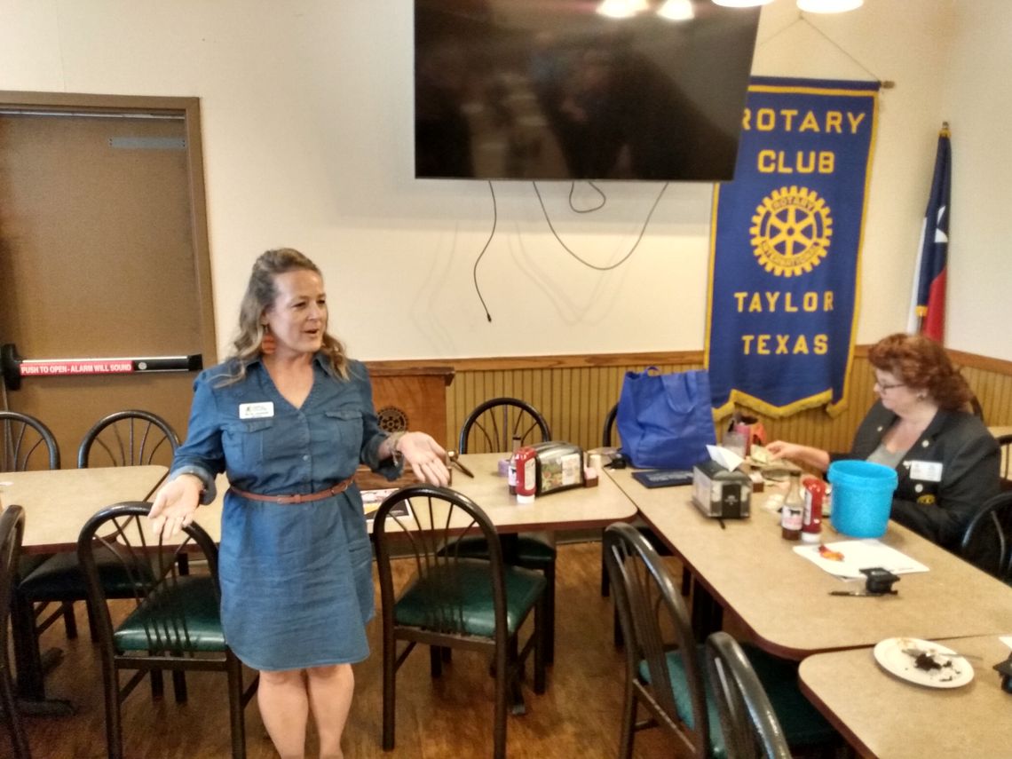 Billie Logiudice, the external relations and STEM advisor for Temple College, was the featured speaker at the regular meeting of the Rotary Club of Taylor Sept. 1 at Sirloin Stockade, 3607 N. Main St. in Taylor. Courtesy photo Pastor George Qualley